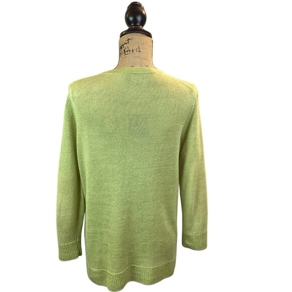 Talbots Linen Button Down Cardigan Open Weave Women’s Large Sweater Light Green - Picture 5 of 9